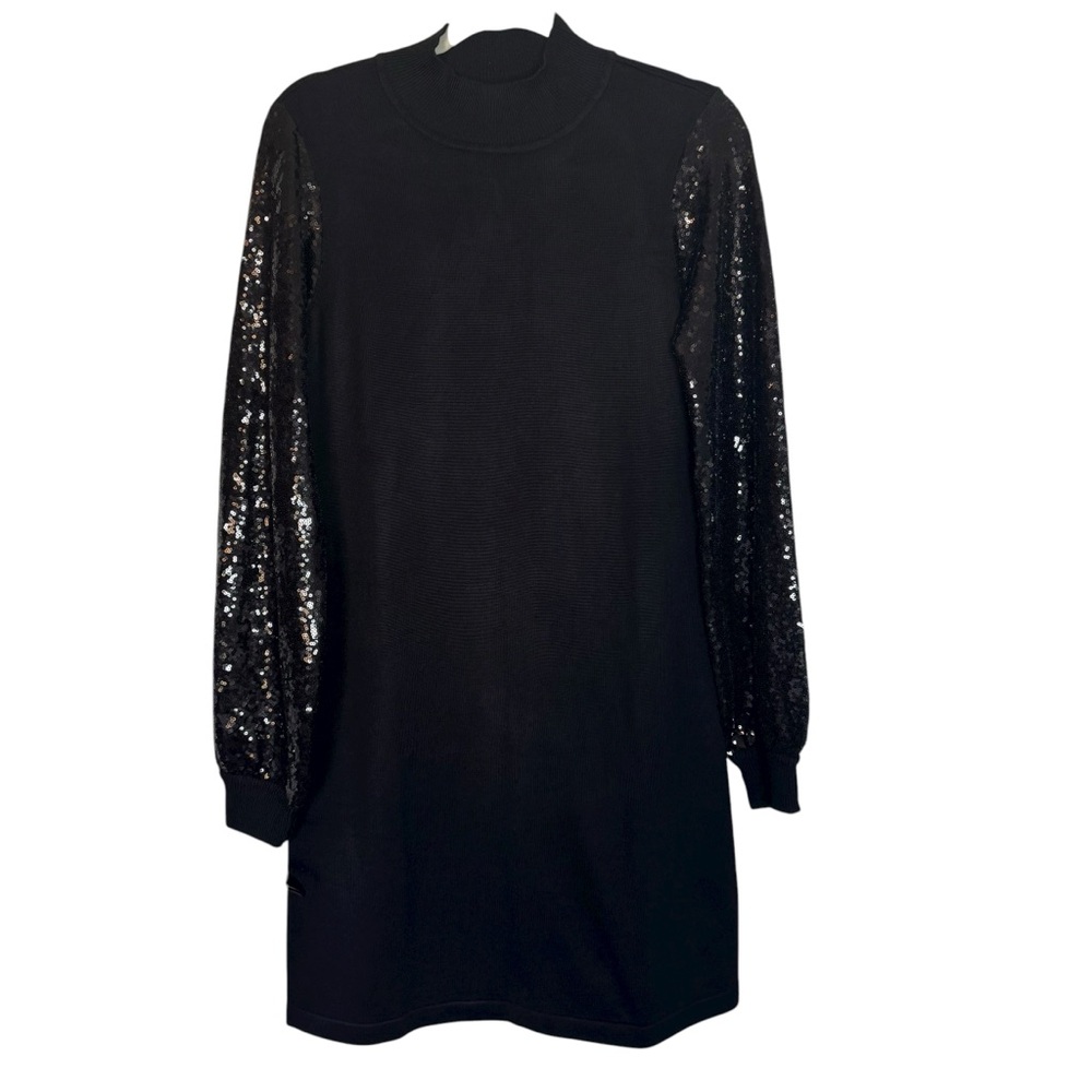 NWT Willow Glenn Black Balloon Sequin Sleeve Medium Sweater Dress - Picture 3 of 9